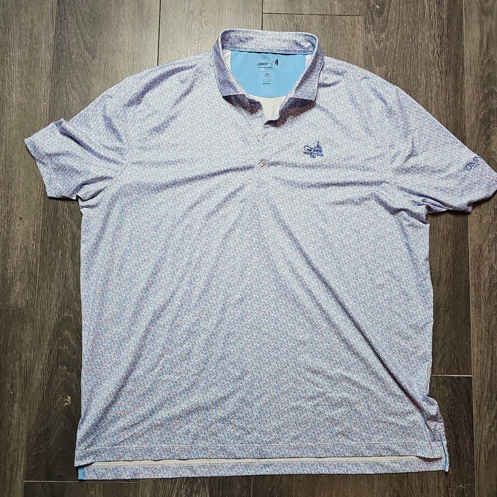 Johnnie O Polo Shirt Mens XXL Blue AOP Performance Short Sleeve Golf Preppy